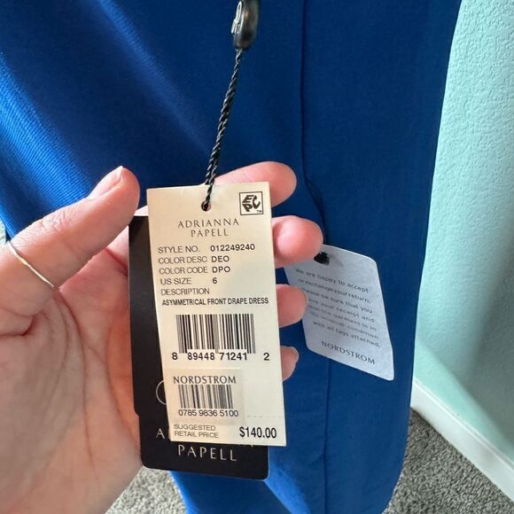 Adrianna Papell • Asymmetrical Dress • Sleeveless • Blue • Front Drape • Size 6 - Picture 8 of 9